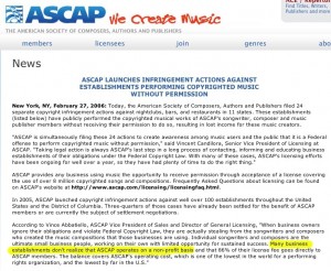 ASCAP non-profit claim